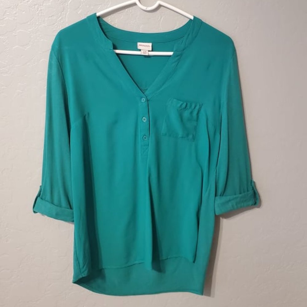 Merona Women's Large Teal Button Down Dress Shirt